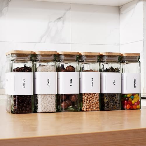 APT 1101 Glass Storage Jars with Bamboo Lid, glass canisters with airtight lids, Clear jars with lids for Spice, Cookie, Candy, Tea, Coffee Bean and Rice (White, 26 oz, Set of 6) - Image 3