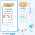 Mumufy 6 Sets Medical Assistants Glass Cups Gifts 16 Oz with Lids Straws - Image 2