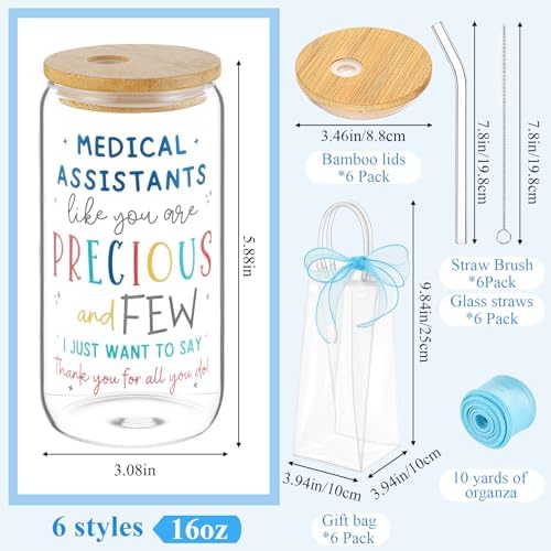 Mumufy 6 Sets Medical Assistants Glass Cups Gifts 16 Oz with Lids Straws - Image 2