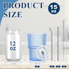 8 Pcs 15oz Plastic Tumblers with Lids and Straw Ribbed Iced Coffee Cups Blue Reusable Plastic Cups Leak-Proof Travel Iced Coffee Tumblers for Home Office Travel with Clean Brush - Image 2