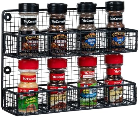 MyGift Wall Mounted Metal Mesh Wire Tea Bag Organizer Rack with 8 Compartments and Matte Black Finish, Farmhouse Style Kitchen Tea Storage Display - Image 4