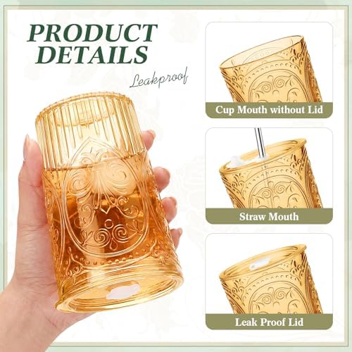 Wiwiqing 48 Set 16oz Vintage Tumbler with Lid and Straw Bulk, Amber - Image 3