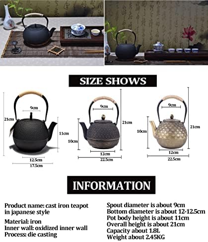 Tea Kettle,Cast Iron Teapot in Japanese Style,Tetsubin Tea Kettle with Stainless Steel Infuser,1.8L Die Casting Pattern Stove Safe Kettles,Traditional Iron Teapots(Color:Scalloped bronze) (Size : Sca - Image 3