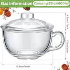 2 Pcs Glass Ramen Bowl with Lid and Handle, Microwave Safe Soup Bowl Mixing Pot Transparent Cooking Cereal Bowls Breakfast Bowls for Noodles Soup Cereals Fruits(600 ml/ 20 oz) - Image 2