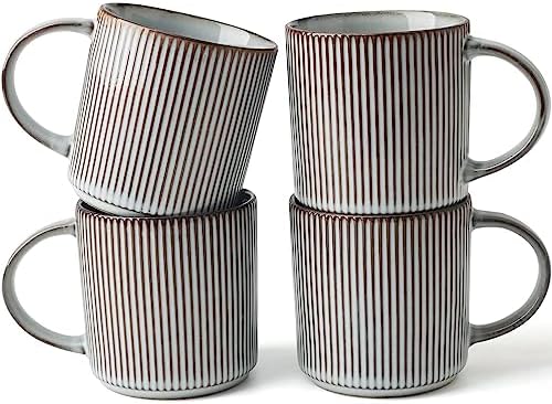 famiware Coffee Mug Set for 4, Star 12 oz Catering Mugs Cup Set with Handle for Coffee, Tea, Cocoa, Milk - Ceramic Stoneware Drinkware Set, Smoky Blue by Famiware