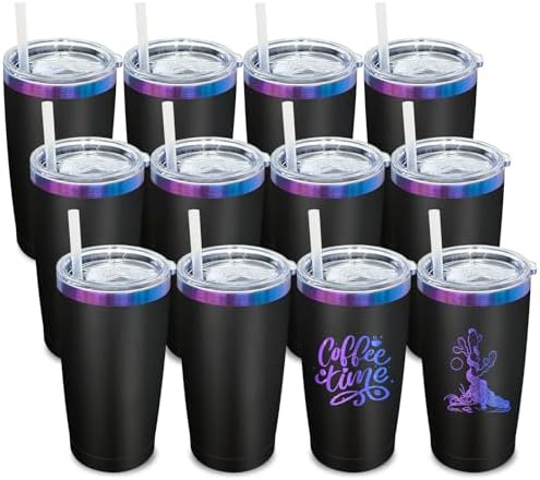 20 oz Tumbler Bulk Stainless Steel Tumblers with Lids and Straws Black by MetalyaTumblers
