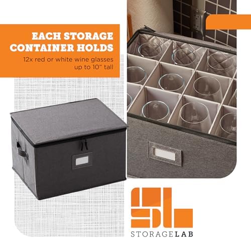 storageLAB Wine Glass Storage Case | Hard Shell Felt Dividers | Gray - Image 4