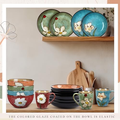 Qinyoung 16 Pcs Dinnerware Set Reusable Kitchen Bowls Plates and Mugs Set Ceramic Bowls Deep Plates Coffee Mugs Dishwasher, Microwave, Oven Safe for Breakfast Lunch Dinner Tea Party, Service for 4 - Image 5