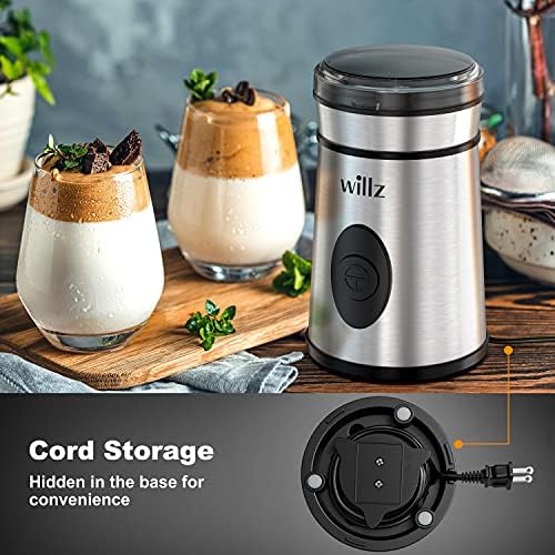 Willz Electric Coffee Grinder for Coffee Beans, Spices, & Herbs with Easy On/Off Button Control, 50g Grinding Capacity, Makes up to 6 cups, 200W, Stainless Steel - Image 5