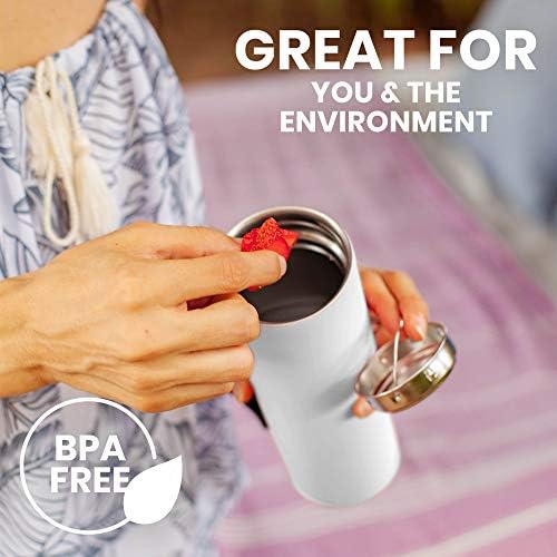 Elemental Iconic Stainless Steel Water Bottle Infuser, 20oz Triple Wall Vacuum Insulated Water Bottle, Reusable Fruit & Tea Infuser Thermal Bottle with Internal Strainer and Bamboo Lid - White Marble - Image 7