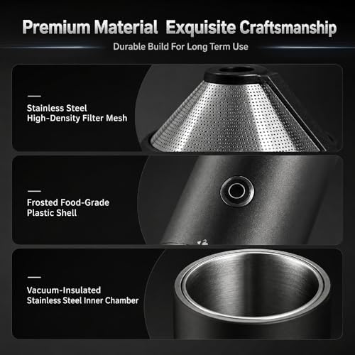 Portable Pour Over Coffee Maker with Grinder, All-in-One Grind and Brew Coffee Maker, Single Serve Travel Coffee Maker for Camping Office, Stainless Steel Drip Kettle, Double-Wall Tumbler - Image 5