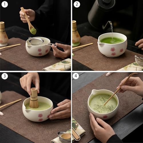 Matcha Whisk Set,8 Pcs Ceramic Matcha Set,Matcha Kit for Matcha Lovers,Tradition Tea Set Includes Bowl,Bamboo Whisk and Holder,Scoop,Sifter and Towel,Gift for Family and Friend (Light blue) - Image 6