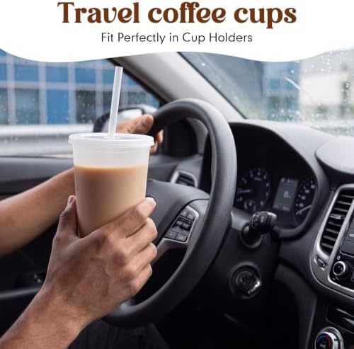 Lounsweer 30 Pcs Clear Reusable Cups with Lids and Straws, 20oz, White - Image 5