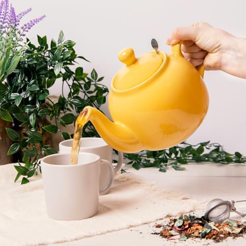 London Pottery Farmhouse 4 Cup Ceramic Teapot with Removable Infuser and Lid, Large Tea Pot with Stainless Steel Fine Mesh Strainer, 40.6 OZ / 1200ml Tea Pot for Loose Tea or Bags (Yellow) - Image 5