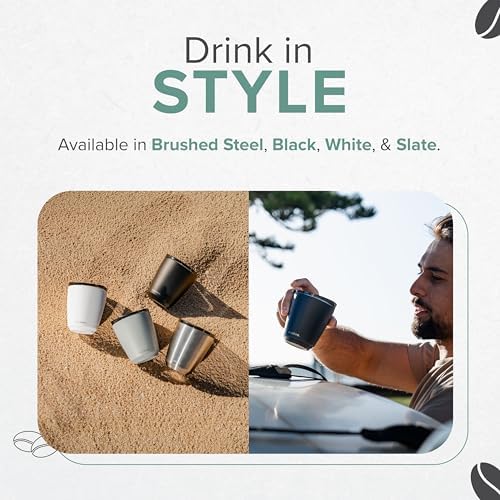 HUSKEE 8oz Stainless Steel Coffee Cup - Reusable, Stackable & Insulated Cup with Lid - No Spill Travel Cups for Hot Drinks, For Coffee Lovers & On-the-Go - Brushed Steel - Image 5