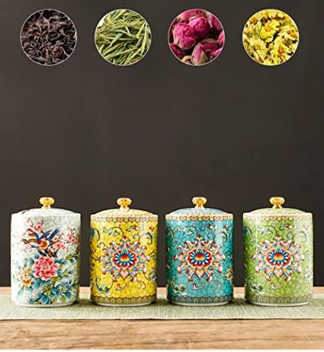 Tea Tin 复古珐琅陶瓷茶罐家庭旅行茶具陶瓷密封罐茶包装盒香料储存 Tea Canister(A,Small) - Image 7