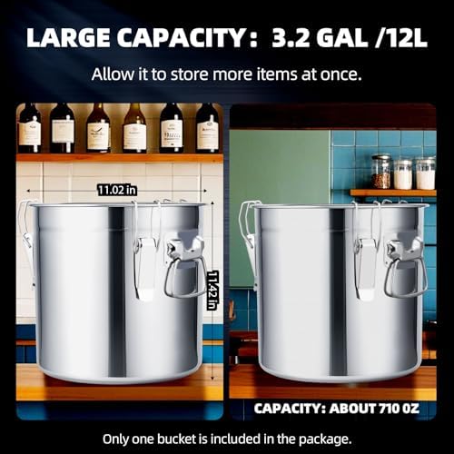12L/3.2 Gal 304 Stainless Steel Food Containers 404 Oz Stainless Container with Lid and Lock Airtight Canister for Storage 304 Stainless Steel Food Storage Containers Stainless Bucket - Image 2
