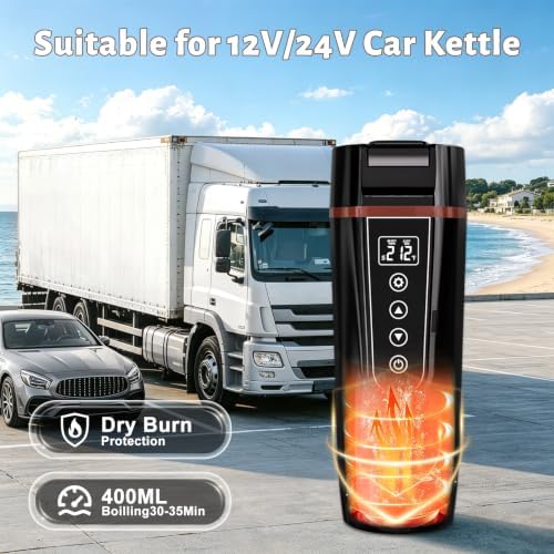 LINGYOKY Car Electric Kettle for Travel 12-24V Compatible 13.5oz (Black) - Image 5