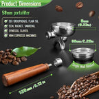58mm Portafilter for E61 Group Head , Flair 58, ECM, Rocket, Sanremo, Synesso, Slayer, VBM Espresso Machines , Dual Spout Espresso Handle with Siam Rosewood Grip & 304 Stainless Steel Basket - Image 2