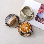 Premium Boutique Luxury Vintage Espresso Cups Set Coffee Mug Ceramic Tea Cup Comfy Handle (Vintage Yellow Cup & Saucer Set) - Image 3