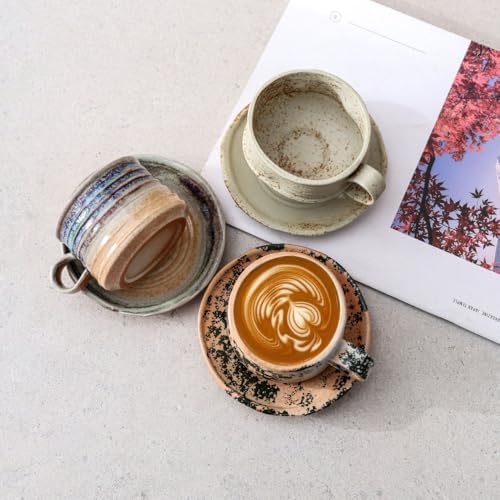 Premium Boutique Luxury Vintage Espresso Cups Set Coffee Mug Ceramic Tea Cup Comfy Handle (Vintage Yellow Cup & Saucer Set) - Image 3