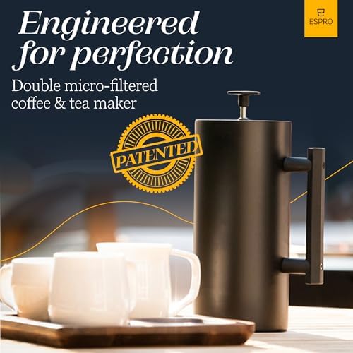 ESPRO P6 32 Ounces French Press Coffee Maker, Double Walled Stainless Steel Insulated, Matte Black - Image 3