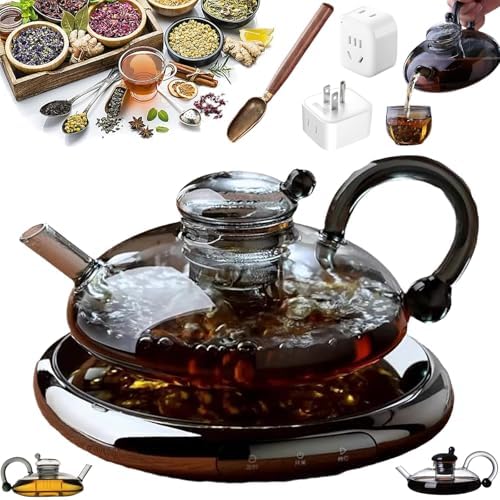 Glass Teapot Set with Removable Infuser Heat Resistant Heatable Teapot for Loose Leaf Tea Includes Tea Tools(Electric ceramic stove+Gray) by Unknown