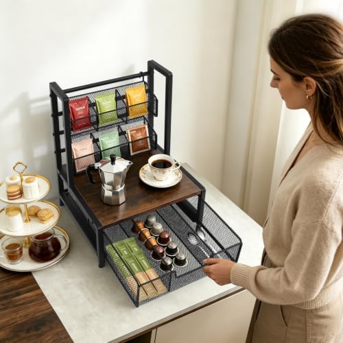 Tea Bag Organizer 3-Tier Drawer Wire Baskets for Coffee Pods Spices - Image 5