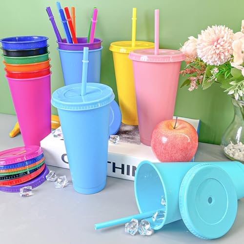YOUKE OLA 72 Pack Glitter Plastic Cups with Lid and Straw, 24 oz Bulk Reusable Cup for Coffee Cup for Adult Birthday Party (Mix Color) - Image 3