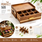 Acacia Wood Tea Bag Organizer 8 Compartment Storage Box & Organizer with Drawer Tea Bag Holder Container Chest,Coffee Station Sugar Packet Display for Countertop, Pantry, Office Cabinet - Image 2