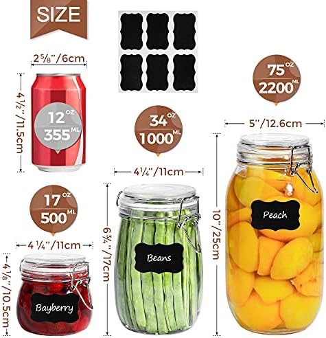 ComSaf Airtight Glass Canister Set of 12 with Lids 17oz/25oz Food Storage Jar - Storage Container with Clear Preserving Seal Wire Clip Fastening for Kitchen Canning Cereal,Pasta,Sugar,Beans - Image 5