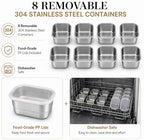 Ankou Snackle Box Container, Stainless Steel Divided Serving Tray with Lid, Handle and Forks - Image 3