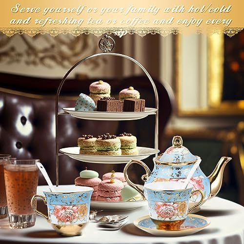 Zhehao 20 Pcs Porcelain Tea Set for Adult, with Metal Holder, Simplicity - Image 6