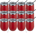MEWAY 12oz/12 Pack Wine Tumbler Glasses with Lid -Double Wall Vacuum Stainless Steel Travel Tumbler Mug,Stemless Insulated Wine Cup for,Coffee,Cocktails,Gifts (Red,Set of 12) by MEWAY