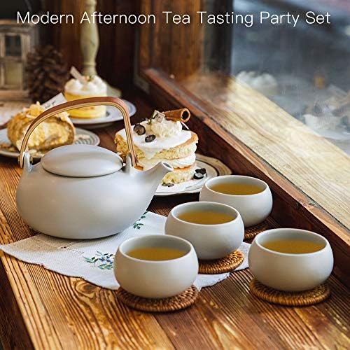 ZENS Japanese Teapot Set with 4 Cups, 27oz Minimalist Ceramic Infuser Pot - Image 6