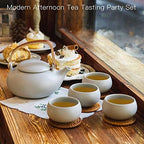 ZENS Japanese Teapot Set with 4 Cups, 27oz Minimalist Ceramic Infuser Pot - Image 6