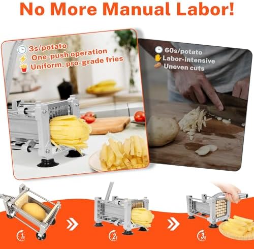 French Fry Cutter for Potatoes, Stainless Steel Blades, Silver - Image 4