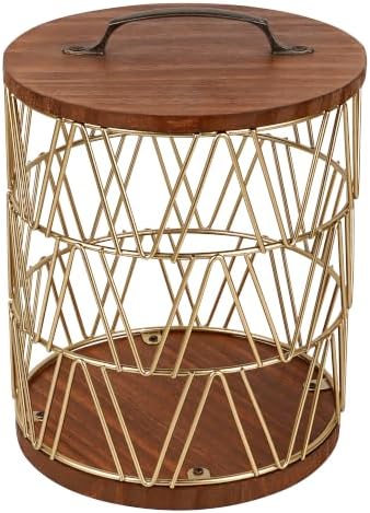 Gold Coffee Pod Holder Geometric V-Shape Wire Storage Basket with Wood Lid by Unknown