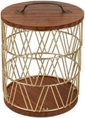 Gold Coffee Pod Holder Geometric V-Shape Wire Storage Basket with Wood Lid by Unknown