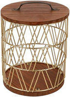 Gold Coffee Pod Holder Geometric V-Shape Wire Storage Basket with Wood Lid by Unknown
