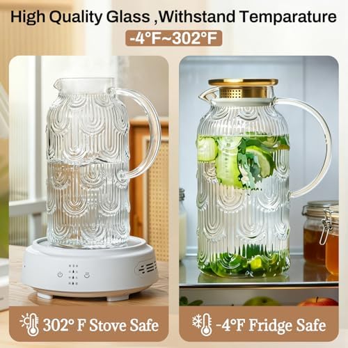 Buaic 2 PACK Glass Pitcher with Lid, 68 oz Vintage Water Carafe for Fridge - Image 3