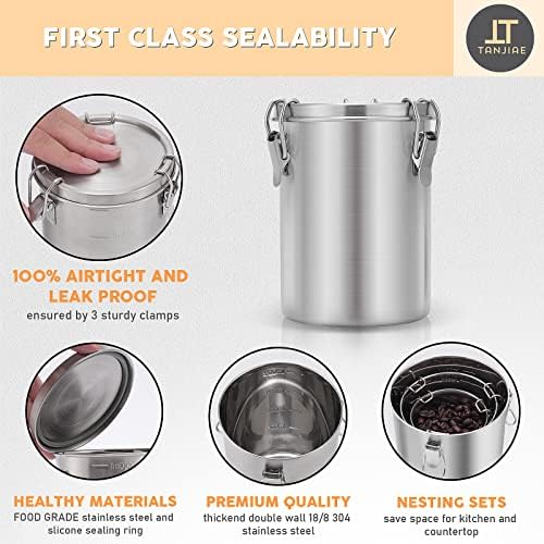 Tanjiae Stainless Steel Airtight Canister Sets for Small Kitchen | Compact High Quality Metal Food Storage Containers with Lids Sealed - Keep Flour, Sugar, Coffee, Tea Fresh for Months (18+35+56fl oz) - Image 3