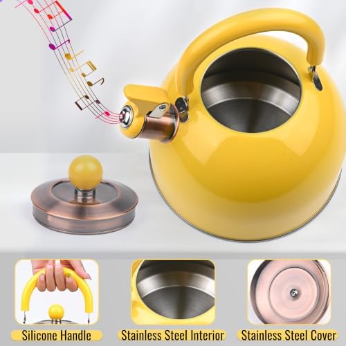 V&L 2.6 Qt Yellow Whistling Tea Kettle for Stovetop - Image 6