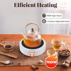 752-932℉ Electric Mini Stove, Portable Hot Plate, Electric Heater with Adjustable Power for Teapot/Kettles/Ceramic/Glass Kettle, Electric Stove for Boiling Water, 2 Setting 400-700w (White) - Image 2