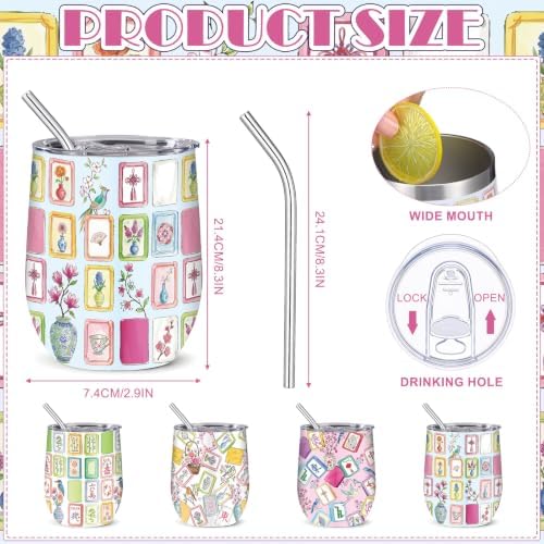 Patelai 4 Pcs 12oz Mahjong Tumbler with Lid 12oz,Bright Style - Image 2