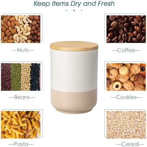 vancasso Sabine Large Ceramic Canister Set with Airtight Wood Lids - 2-Piece Kitchen Food Storage Jars for Flour, Sugar, Coffee & Tea (74 oz Each) - Big Capacity Countertop Jars - Image 6
