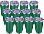 VEGOND 20oz Tumbler with Lid and Straw Stainless Steel Tumbler Cup Bulk Vacuum Insulated Double Wall Travel Coffee Mug Powder Coated Coffee Cup, Dark Green, 12 Pack by VEGOND
