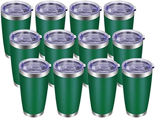 VEGOND 20oz Tumbler with Lid and Straw Stainless Steel Tumbler Cup Bulk Vacuum Insulated Double Wall Travel Coffee Mug Powder Coated Coffee Cup, Dark Green, 12 Pack by VEGOND