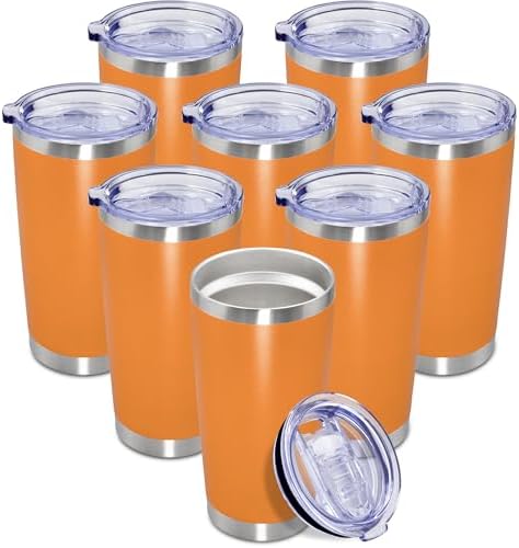 20oz Tumbler Insulated Coffee Tumblers with Lid Stainless Steel Orange 8P by AEPDTD