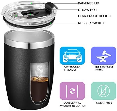 VEGOND Stainless Steel 12 oz Tumblers bulk Vacuum Insulated Double Wall Travel Tumbler with Lid and Straw Reusable Tumbler,Black 12 pack - Image 2